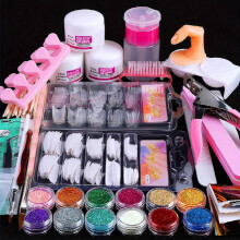 Professional Acrylic Nail Kit 12 Glitter Powders Tips Decorations & Tools Perfect for DIY Nail Art Beginners