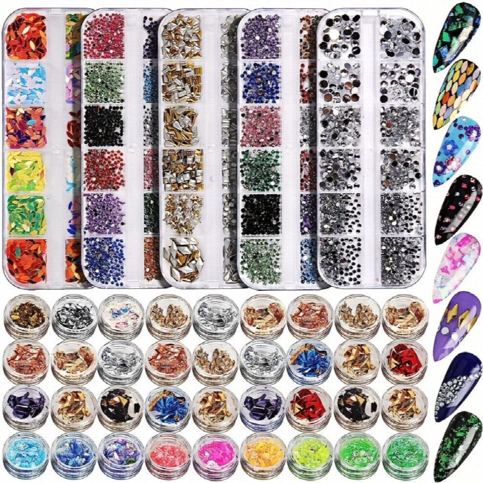 Nail Foil Nails Rhinestones Nail Flakes Professional Nail Decoration Kit With Gems Picker For Nails Stud Foil Glitters Nails Art Decoration Set