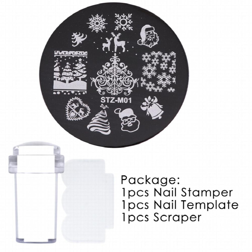 Christmas Nails Art Stamp Plate Set Snowflakes Elk Santa Claus Gift Mold With Stamper Scrapper Printing Stencil Template For Nail Decor