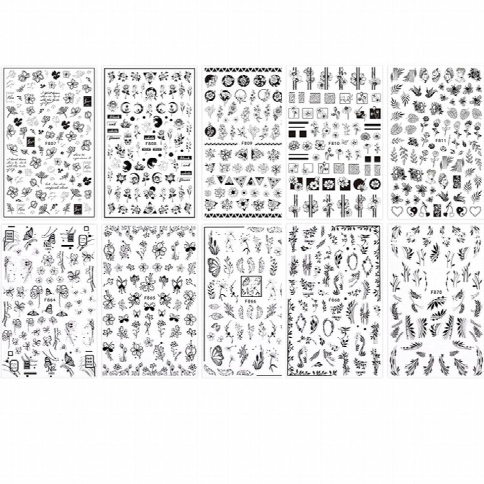 10 sheets Flower Leaves Plant Nail Stickers Self Adhesive Nail Art Decal for Women and Men Easy to Apply and Remove Adds a Unique and to Your Nails