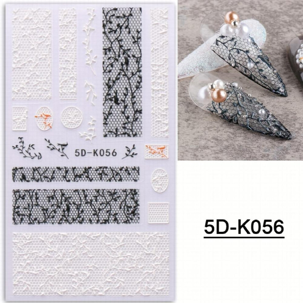 5D Nail Art Stickers Embossed Nail Decals Fall Nail Art Supplies Lace Flower Nail Stickers