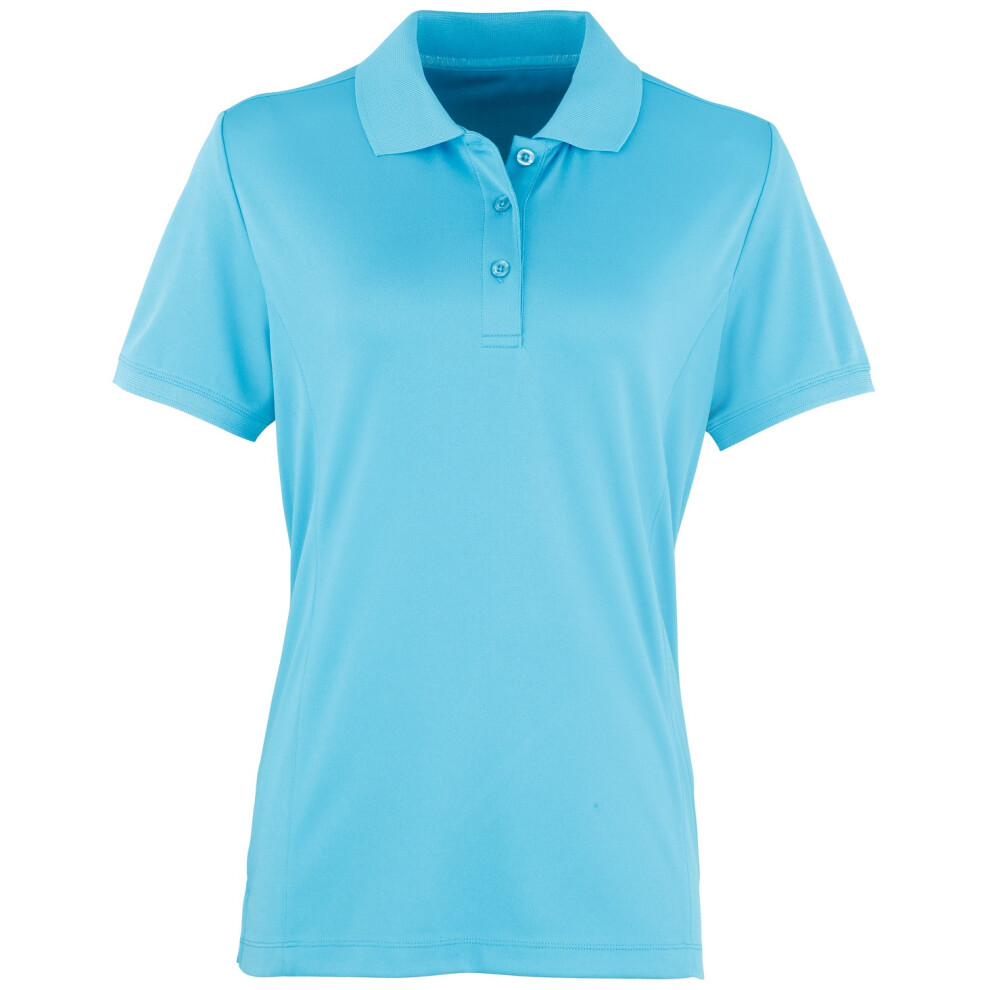 (2XL, Turquoise) Premier Womens/Ladies Coolchecker Short Sleeve Pique Polo T-Shirt