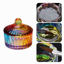 Sparkling Rainbow Crystal Glass Nail Art Dish Perfect for Manicure Care
