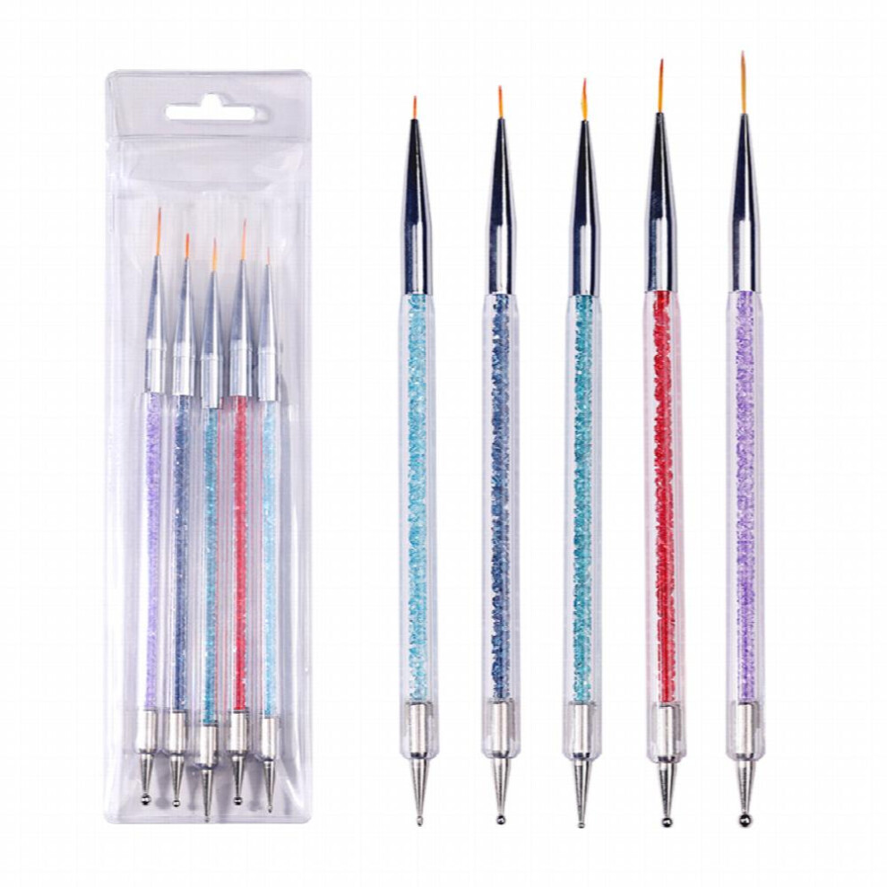 5 Pcs Nail Art Liner Brushes Nail Art Point Drill Drawing Brush Pen Double Ended Dotting Tools Set Dual ended Painting Nail Brush Pen