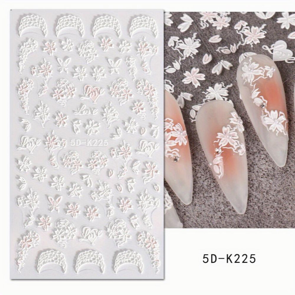 Colorful Flower Nail Art Stickers Decals 5D Embossed Self Adhesive Butterfly Nail Art Decals Nail Decoration Accessories For Acrylic Nail DIY