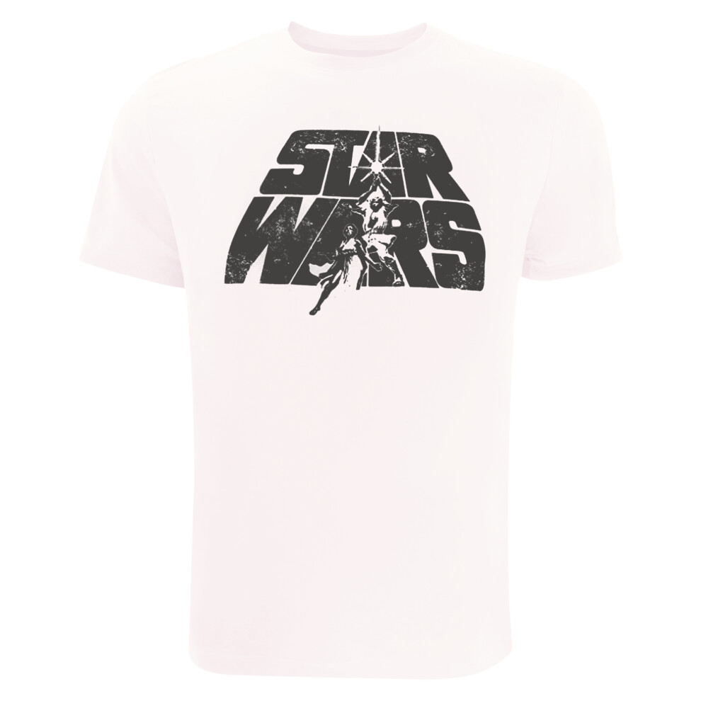 (S, White) Star Wars Mens Retro Logo Cotton T-Shirt