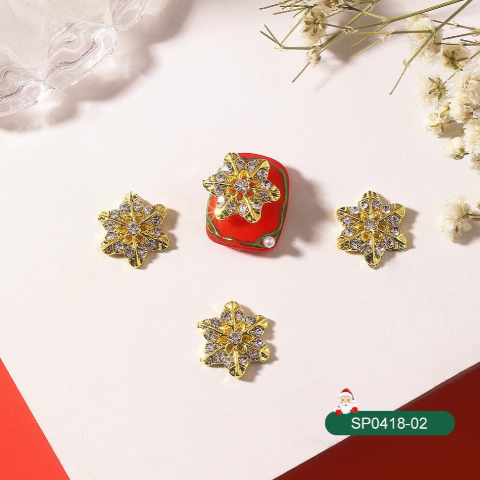 Silver 10 Pcs Snowflake Nail Art Charms Glitter 3D Crystals Diamonds Rhinestones Metal Alloy Snowflakes Charms Gems For Women
