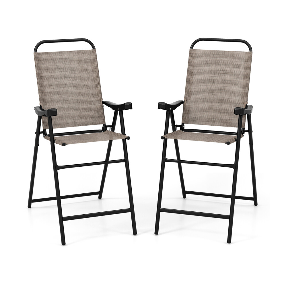 Set of 2 Outdoor Folding Chair Metal Frame High Backrest Garden Patio Chair