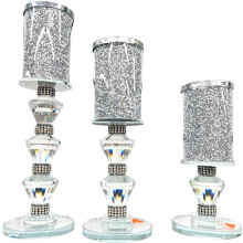 Crushed Diamond Crystal Silver 3-Tier Pillar Candle Holder Set