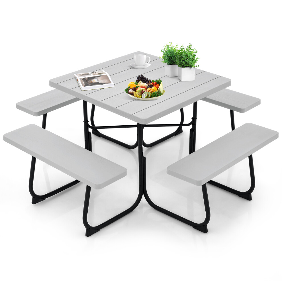 8-person Square Picnic Table & Bench Set Outdoor Table with 4 Benches