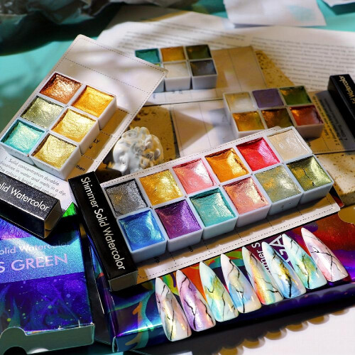 Shimmering Metallic Nail Watercolor Paint Set Create Stunning Macaron Designs with Ease 2