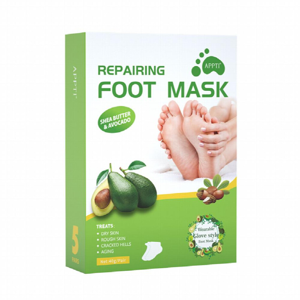 5 Pairs Shea Butter & Avocado Reparing Foot Mask With Niacinamide Moisturizing Foot Mask For Rough Dry Cracked Foot For Women Men Daily Foot Care