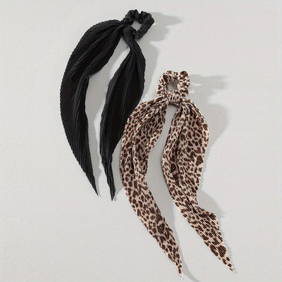 2pcs Leopard Pattern Pleated Scarf Scrunchies Long Hair Rope Hair Accessories For Women Girl Ponytail Holder-image-OPC-PC2H82Q-NEW