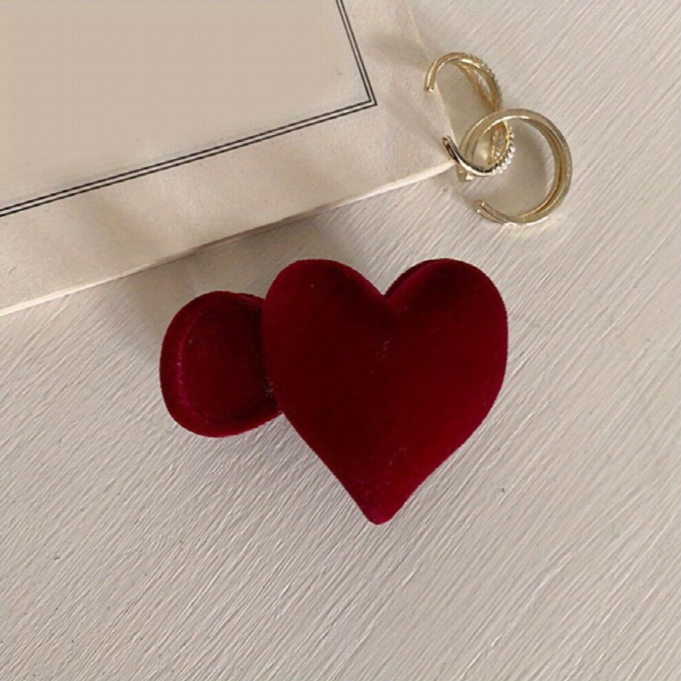 Flocking Red Love Heart Hair Claw Clip For Women Girls Small Velvet Hair Clip Hair Accessories-image-OPC-PC2H85G-NEW