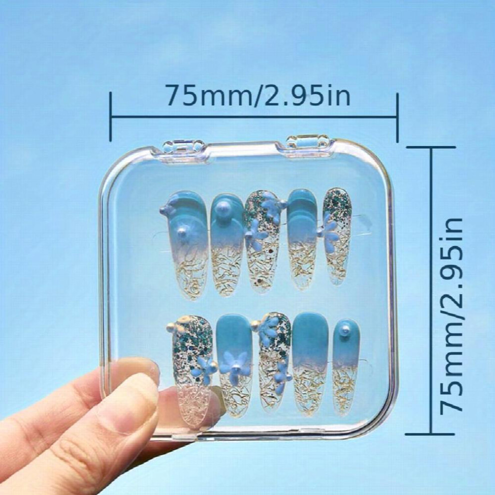 Press On Nails Storage Box Clear Empty Press On Nails Packing Box Artificial Nail Display Organizer Case With Transparent Tape Nail Tips Display Holde