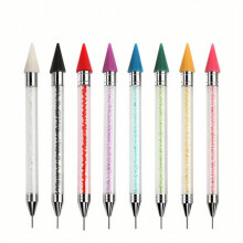 8pcs Manicure Double Head Point Drill Pen Dot Painting Point Pen Rhinestone Picker Wax Pencil Crystal Handle Tool