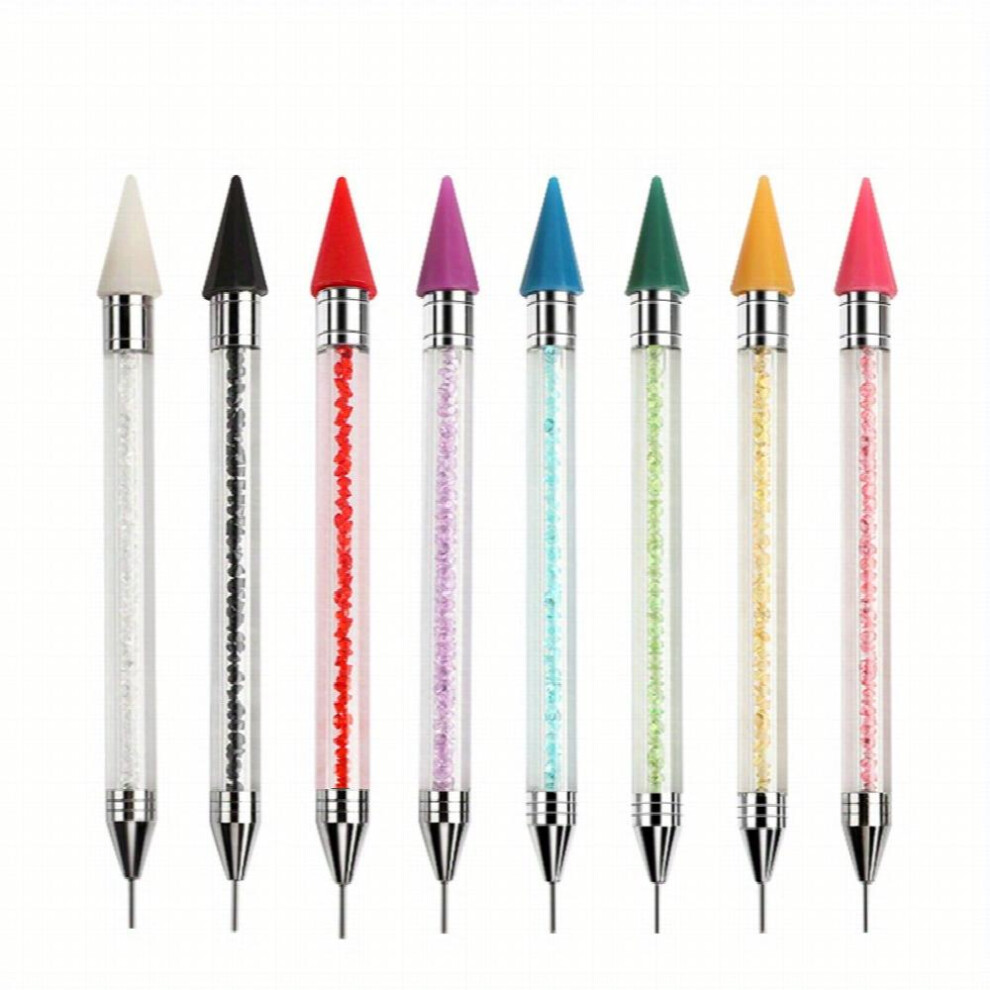 8pcs Manicure Double Head Point Drill Pen Dot Painting Point Pen Rhinestone Picker Wax Pencil Crystal Handle Tool