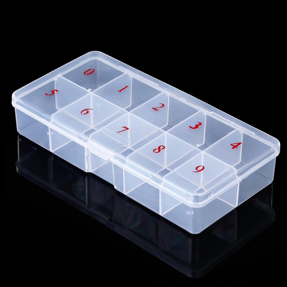 10 Section Clear Plastic Nail Tip Storage Organizer Keep Your False Nails and Accessories Tidy and Easy to Find