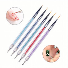 5 pcs Double Ended Nail Art Brush Set with Liner Detail and Dotting Pens for Salon Manicures at Home