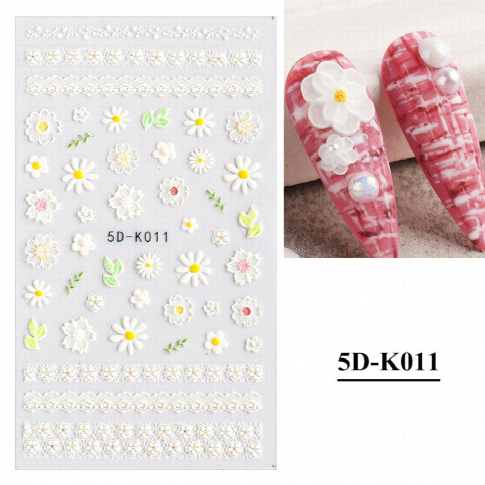 5D Stereoscopic Embossed Flowers Nail Stickers Decals 3D Self Adhesive Nail Supplies for DIY Acrylic Nail with Lace and Rose Flower Decorations