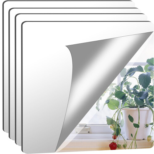 4Pcs Self Adhesive Mirror 30x30cm Adhesive Mirror Tiles 2MM Thick