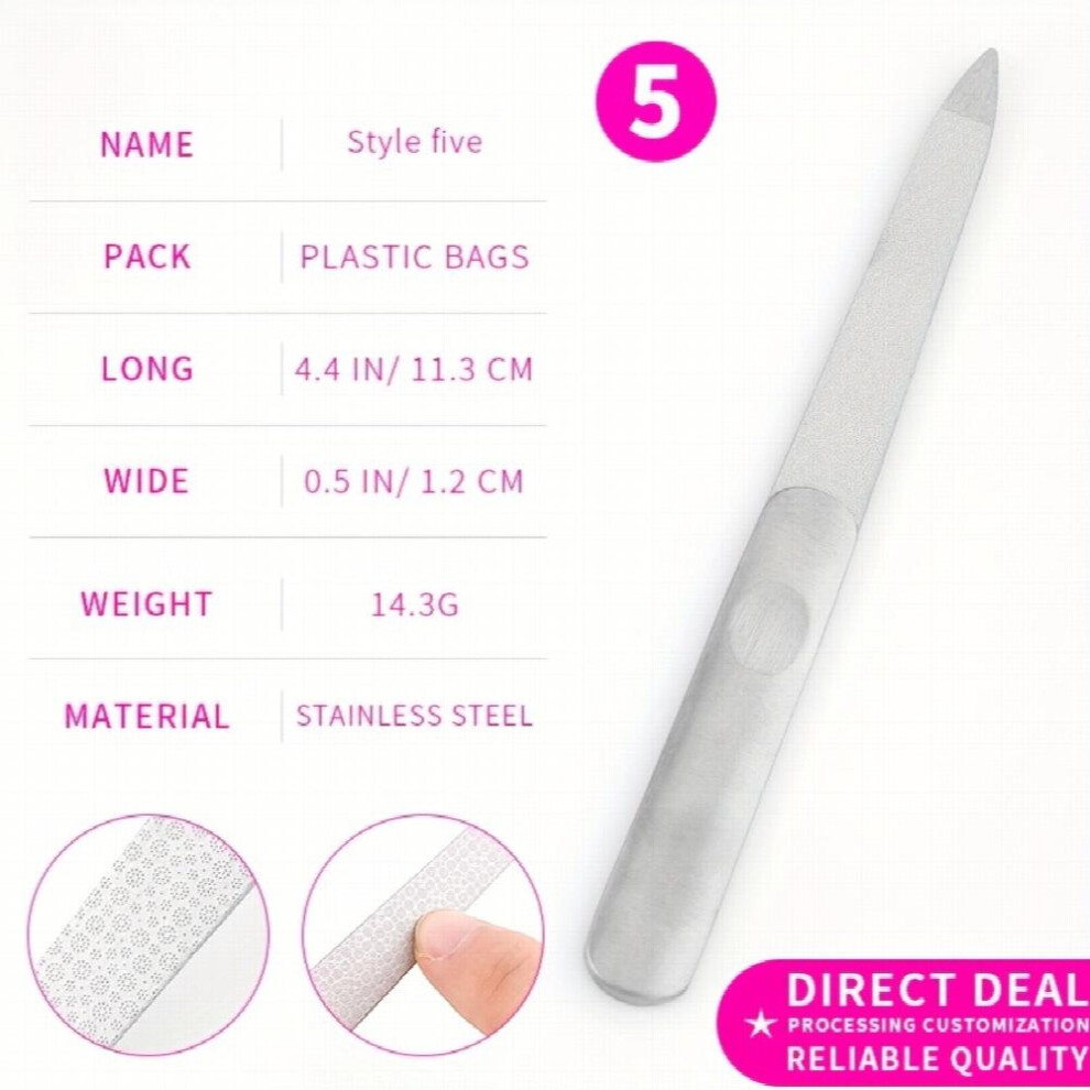 Stainless Steel Double Sided Nail Files Manicure Pedicure Tools For Fingernail Toenail