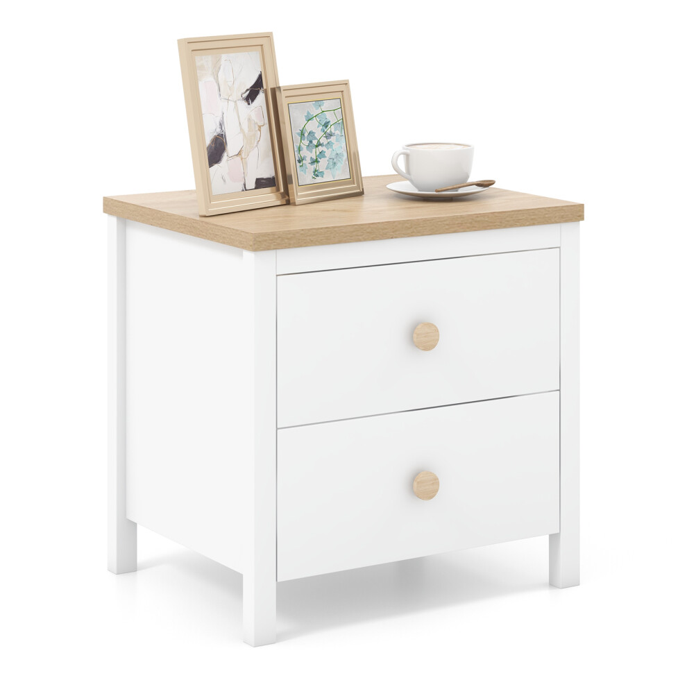 2-Drawer Bedside Table Free Standing End Table Farmhouse Nightstand