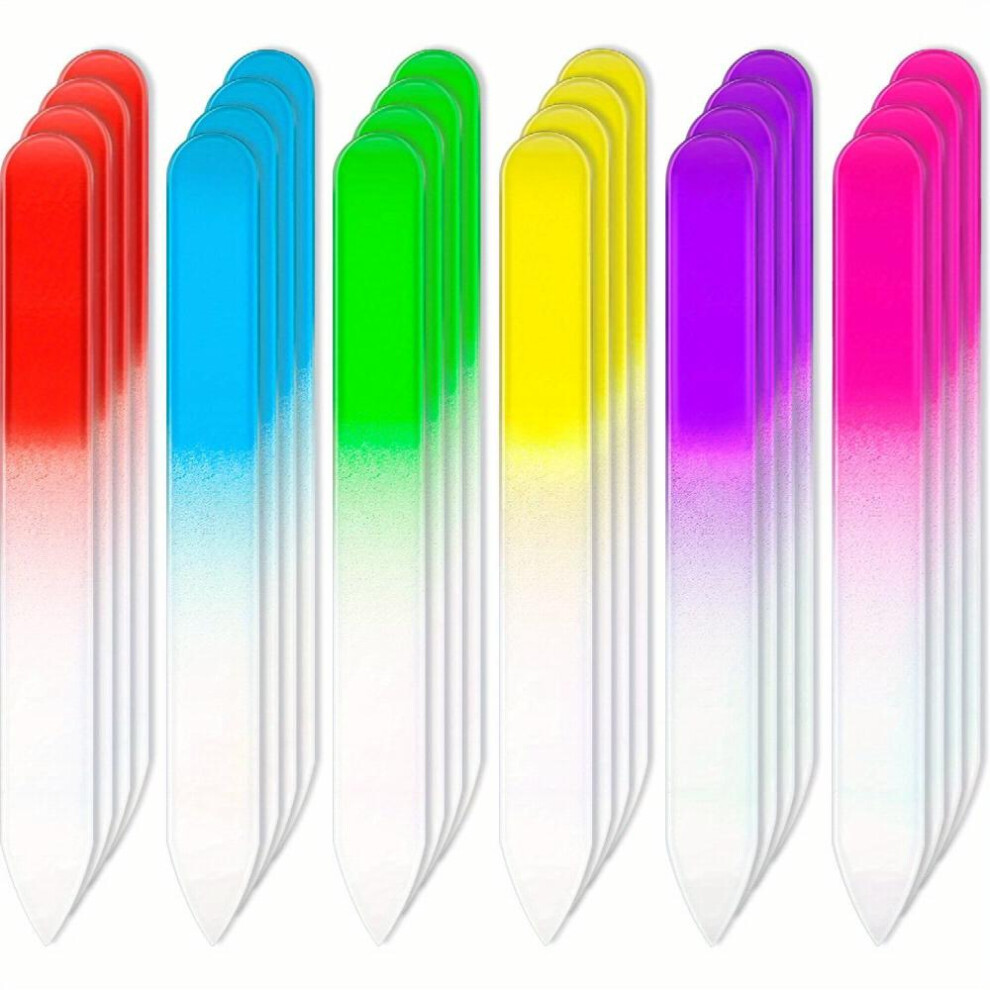 24 pcs Gradient Rainbow Glass Nail Files Czech Crystal Glass Nail Files for Manicure and Nail Art Buffing and Shaping Tools Set