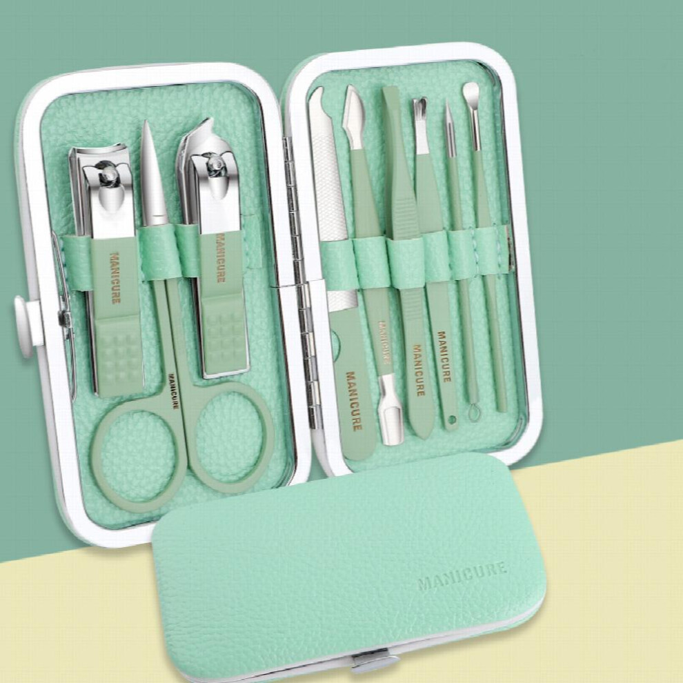 Professional Stainless Steel Manicure and Pedicure Set with Nail Scissors and Clippers Green