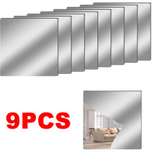 9Pcs Self Adhesive Mirror Tiles 15x15cm 2MM Thick Acrylic Stick On Removable Wall Mirror Stickers/ Sheets for Home Decoration