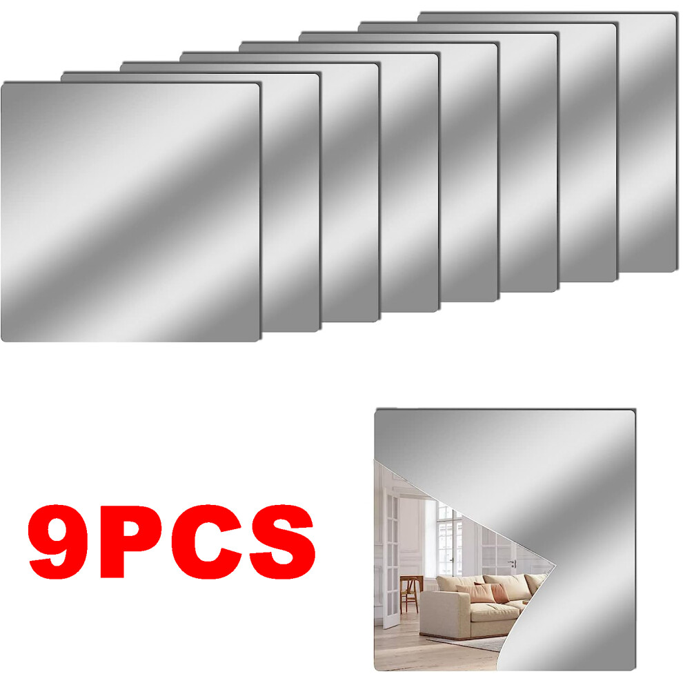 9Pcs Self Adhesive Mirror Tiles 15x15cm 2MM Thick Acrylic Stick On Removable Wall Mirror Stickers/ Sheets for Home Decoration