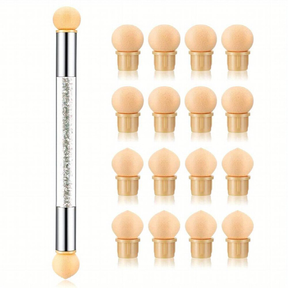 1pc Nail Sponges Pen Ombre Nail Brush Double Head Nail Art Brush Nail Brushes Manicure Brush Nail Art Tools For Salon DIY With 16Pcs Replaceable Spong