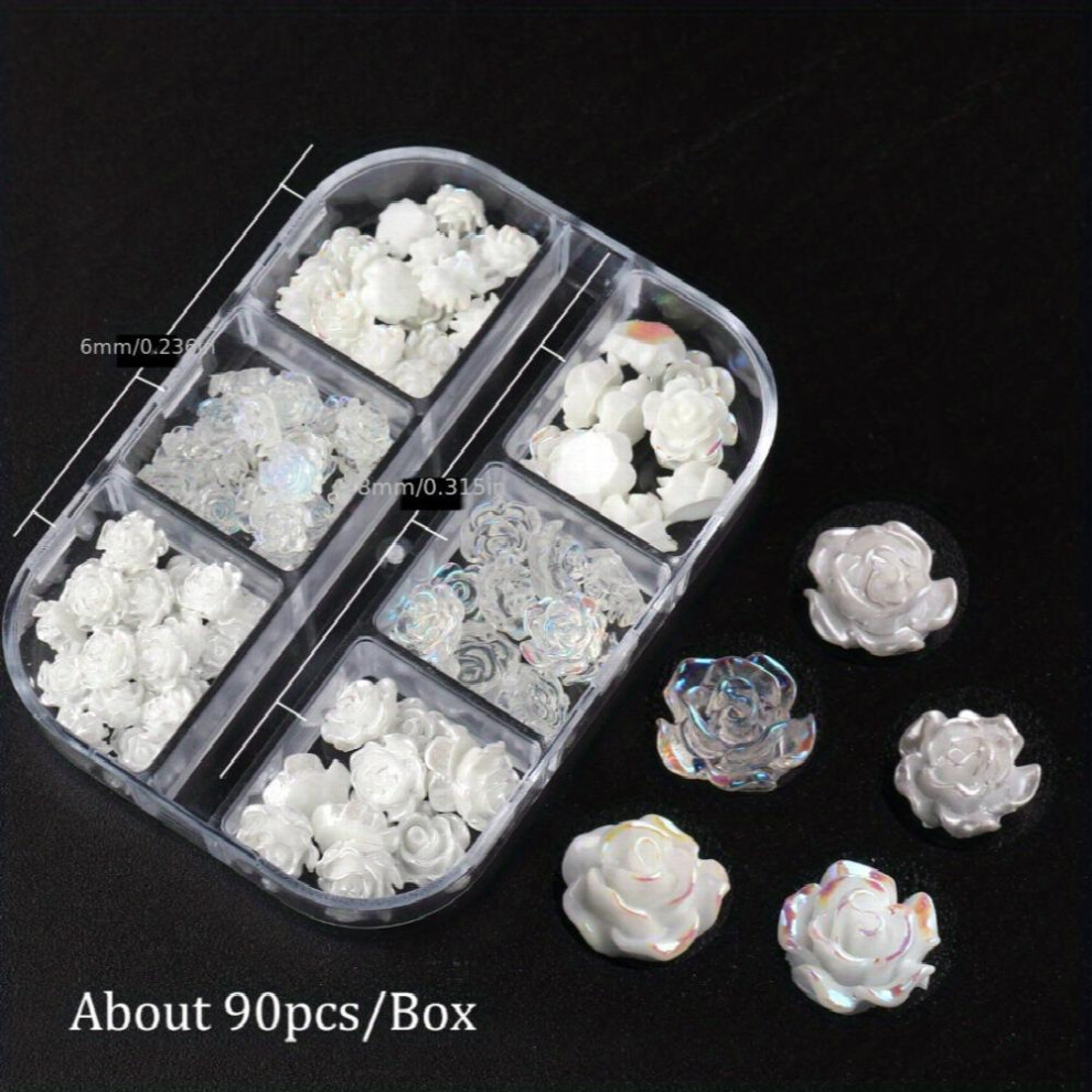 3D Flower Nail Charms 90pcs & Auroras Camellia Nail Art Jewelry Acrylic Flowers Nail Decor Accessories