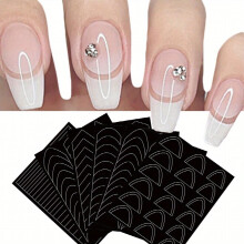 6pcs Nail Strips Nail Stickers French Manicure Strips 6 Nail Forms Fringe Tip Guides Sticker DIY Wavy Line Nail Art Tips Guides Stickers Stencil Strip