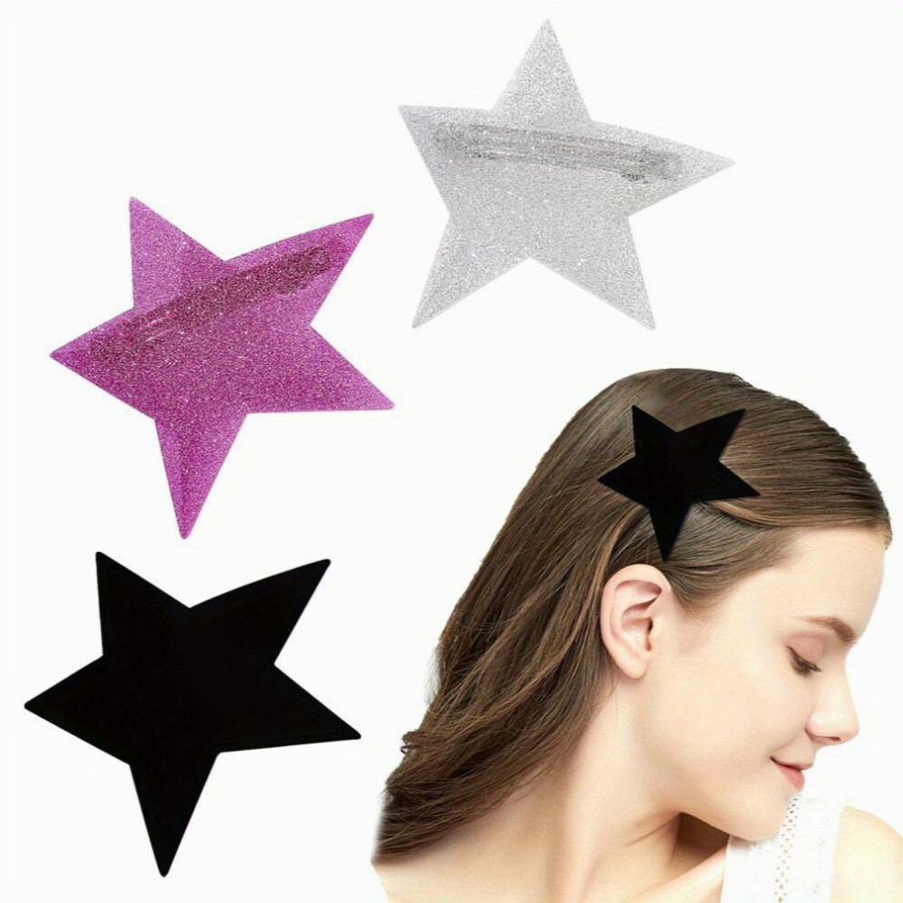 3pcs Y2K Star Shaped Barrette Glitter Hair Clip For Girls Acrylic Hair Clip Sweet Women Ponytail Holder Hair Accessories-image-OPC-PC2H8VM-NEW