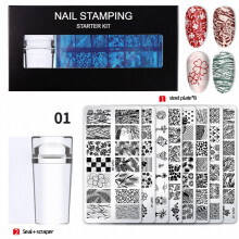 8pcs Nail Stamping Plates Kit with Stamper Leaves Flowers & Animals Designs for Nail Art