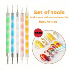 5 Pcs Nail Art Double Head Drill Pen Manual Drill Pen Nail Glue Flower Paint Pen Polka Dot Tool