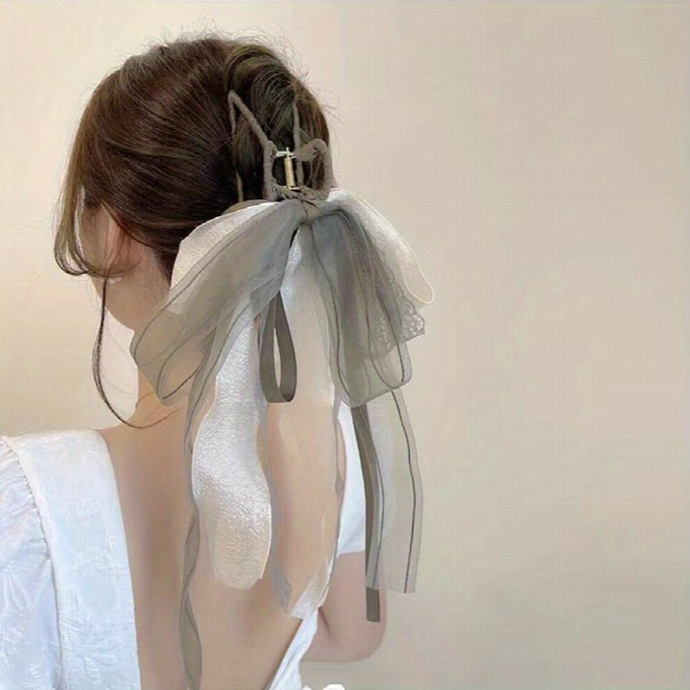 Long Ribbon Bow Hair Claw Lace Bowknot Hair Claw Nonslip Ponytail Holder Shark Claw Women Girls Sweet Hair Claw-image-OPC-PC2H8SV-NEW