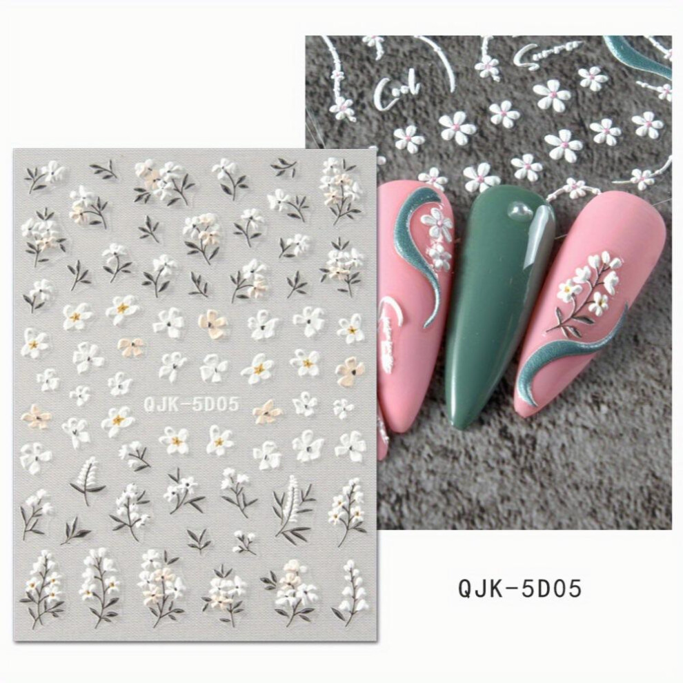 Summer Nail Decals with and Flowers Dandelion and Camellia 5D Embossed Nail Art Stickers for Acrylic Nails DIY Nail Art Kit