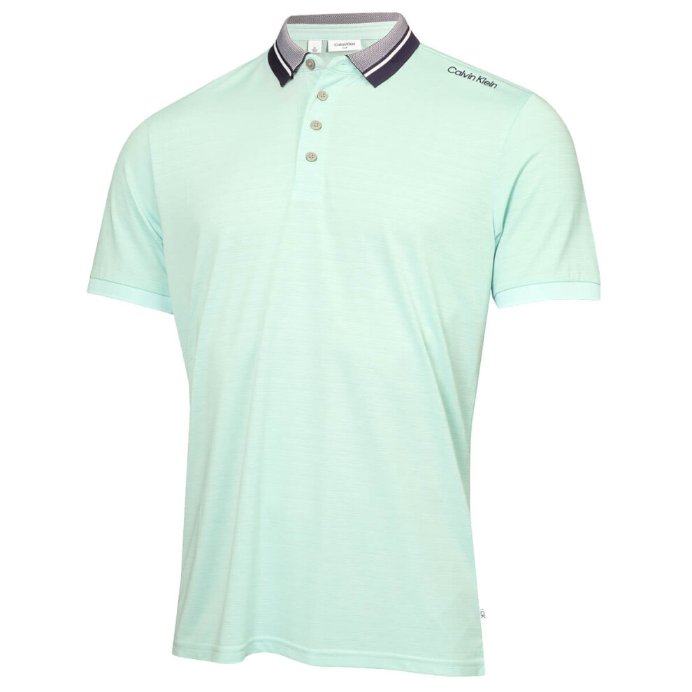 (M, Aqua) Calvin Klein Mens 2024 Parramore Quick Dry Moisture Wicking Golf Polo Shirt