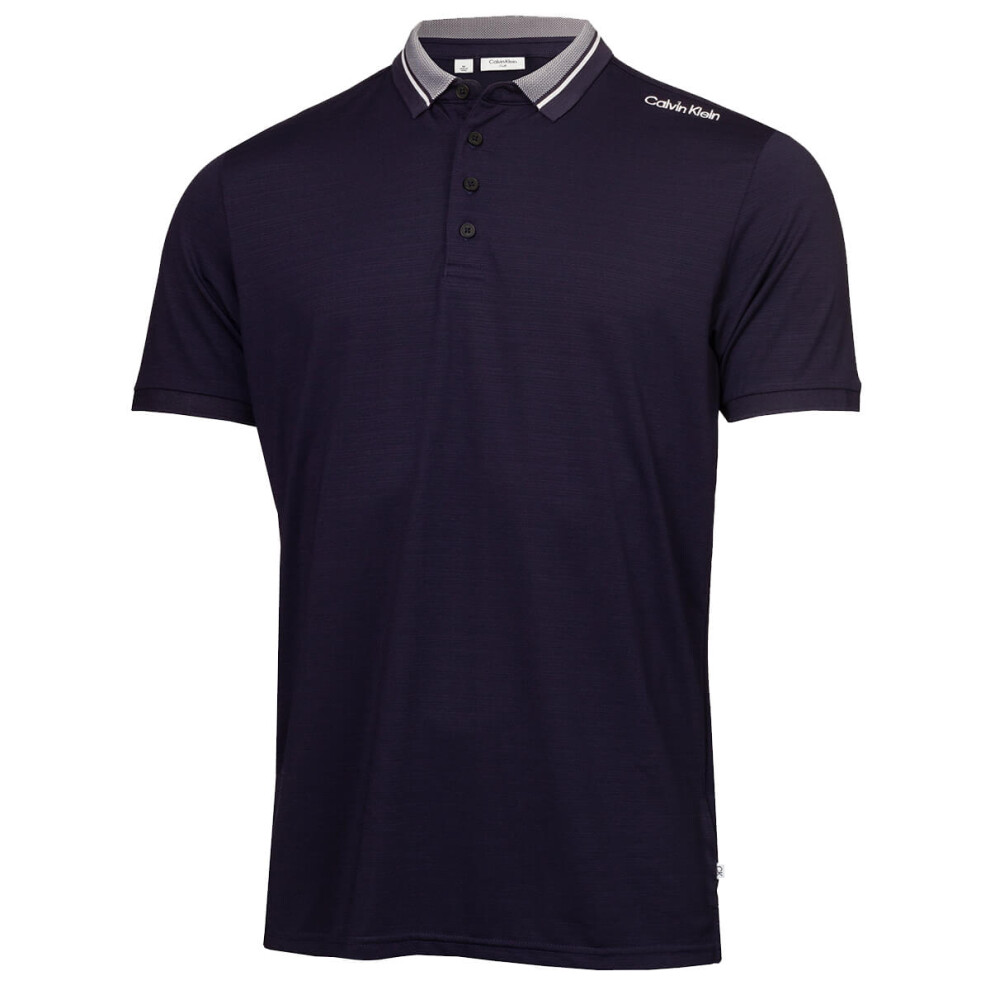 (L, Evening Blue) Calvin Klein Mens 2024 Parramore Quick Dry Moisture Wicking Golf Polo Shirt