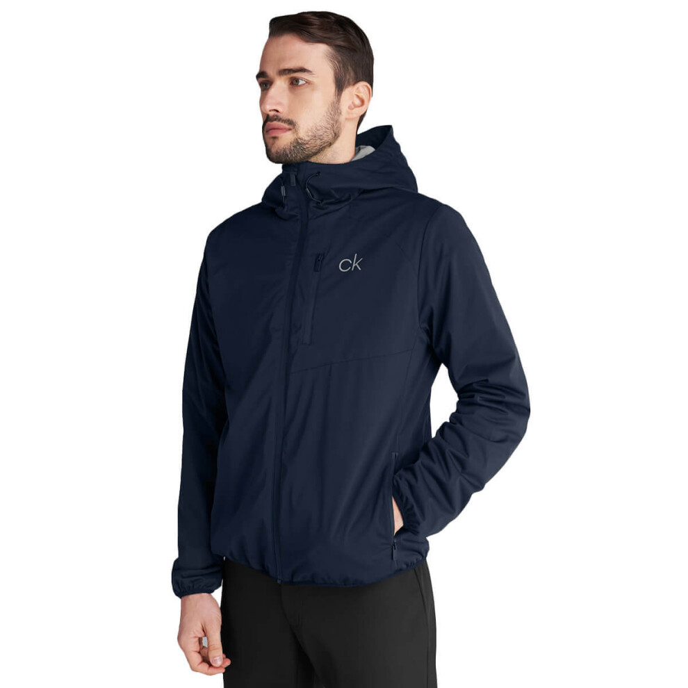 (L, Navy) Calvin Klein Mens 2021 Ultron Hooded Lightweight Breathable Stretch Golf Jacket