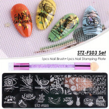 2pcs Nail Stamping Plates Set Silicone Sponge Brush Polish Transfer Stencils Geometry Summer Fruit Nail Stamper DIY Manicure Tool