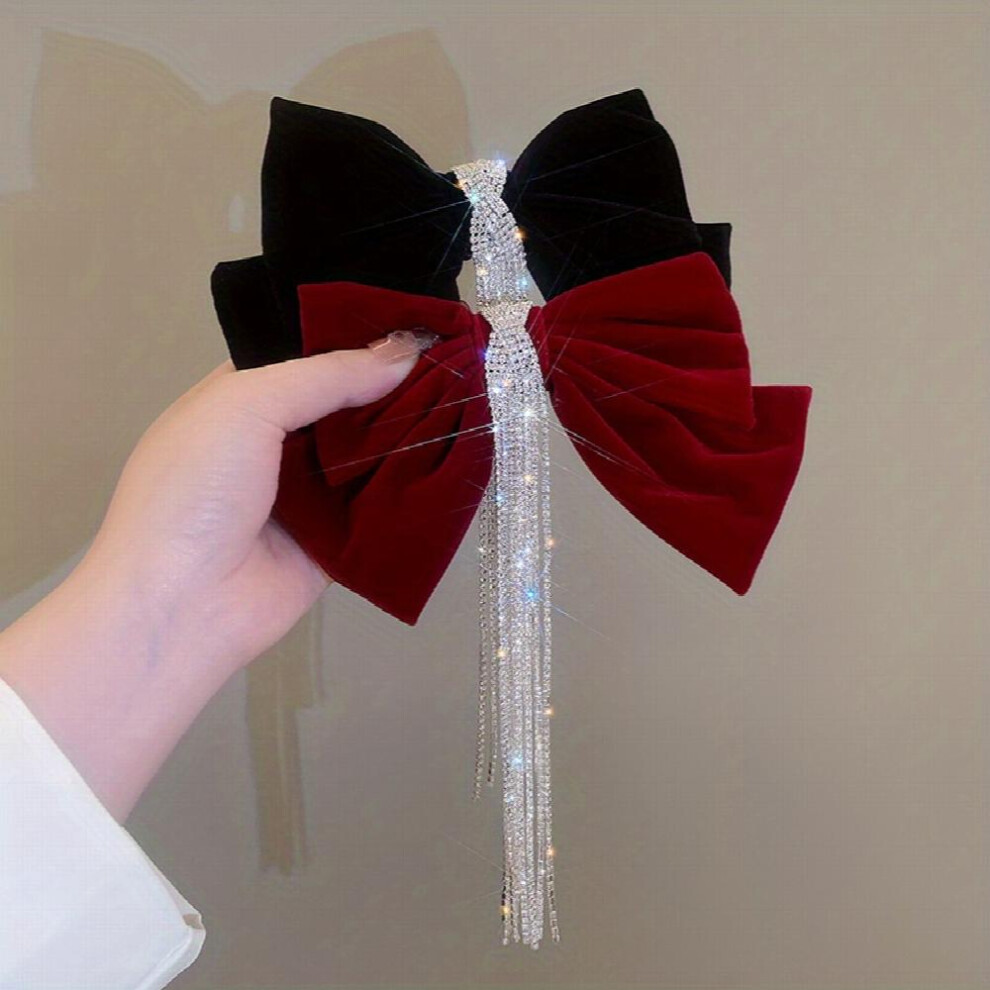 2pcs Big Velvet Bow Hair Clip With Long Rhinestone Tassel Barrette Women Girls Sweet Hair Accessories-image-OPC-PC2H9VV-NEW