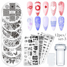 Nail Art Printing Plate Set 10 Pcs Nail Stamp Template Kit With 1 Stamper 1 Scraper Flowers Butterfly Animals Leaves Nail Art Board Printing Template