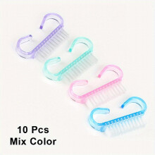10 pcs Colorful Plastic Handle Nail Brushes for Powder Dust Removal and Manicure Soft and Gentle Cleaning Tool for Nails and Hands