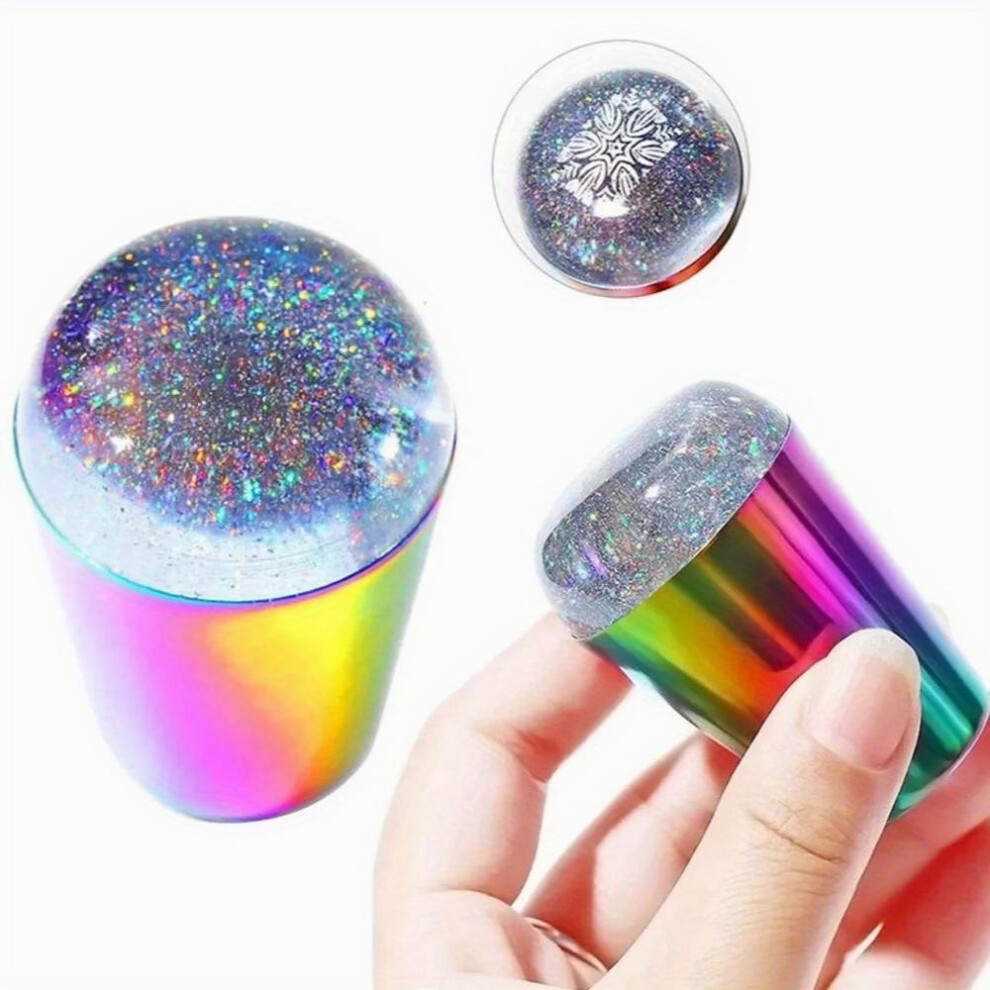 Colorful Rainbow Holographic Silicone Head Nail Stamper Art Manicure Tool Portable Templates