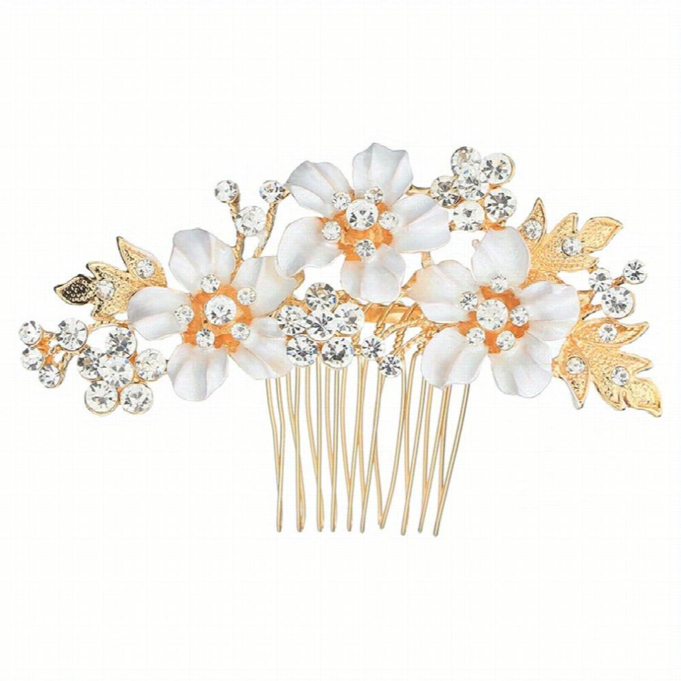 Rhinestone Flower Hair Comb Headwear Enamel Flower Side Comb Bridal Hair Accessories-image-OPC-PC2HBYG-NEW
