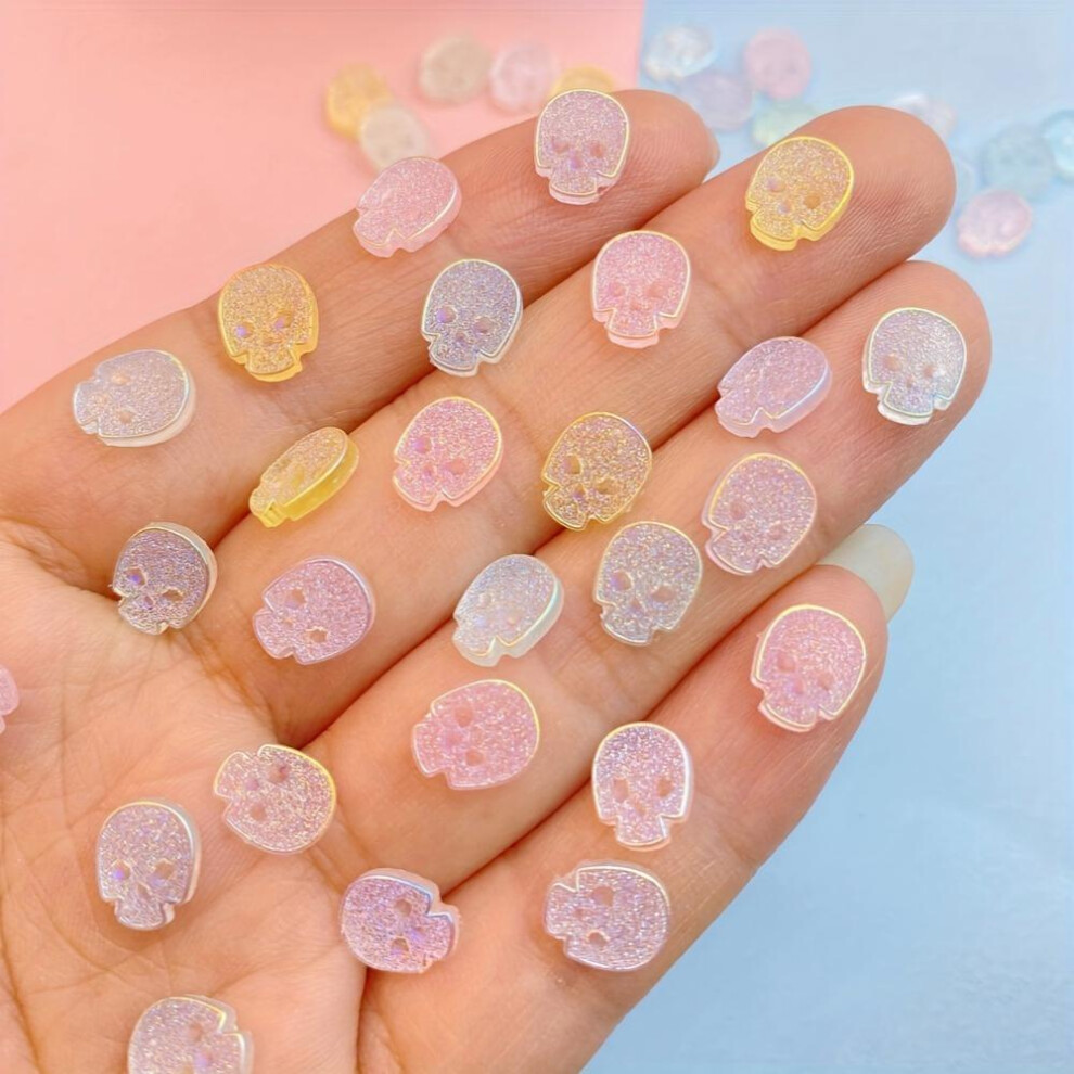 50pcs Resin Halloween Skull Nail Art Charms Sparkling Skull Nail Art Accessories For DIY Nail Art Decoration Nail Art Jewelry For Women And Girls