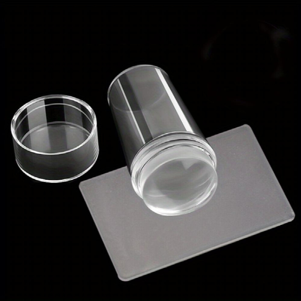 2 pcs Crystal Silicone Nail Art Stamper with Scraper DIY Manicure Print Tool and Seal Transparent for Professional Nail Art 2 Pcs